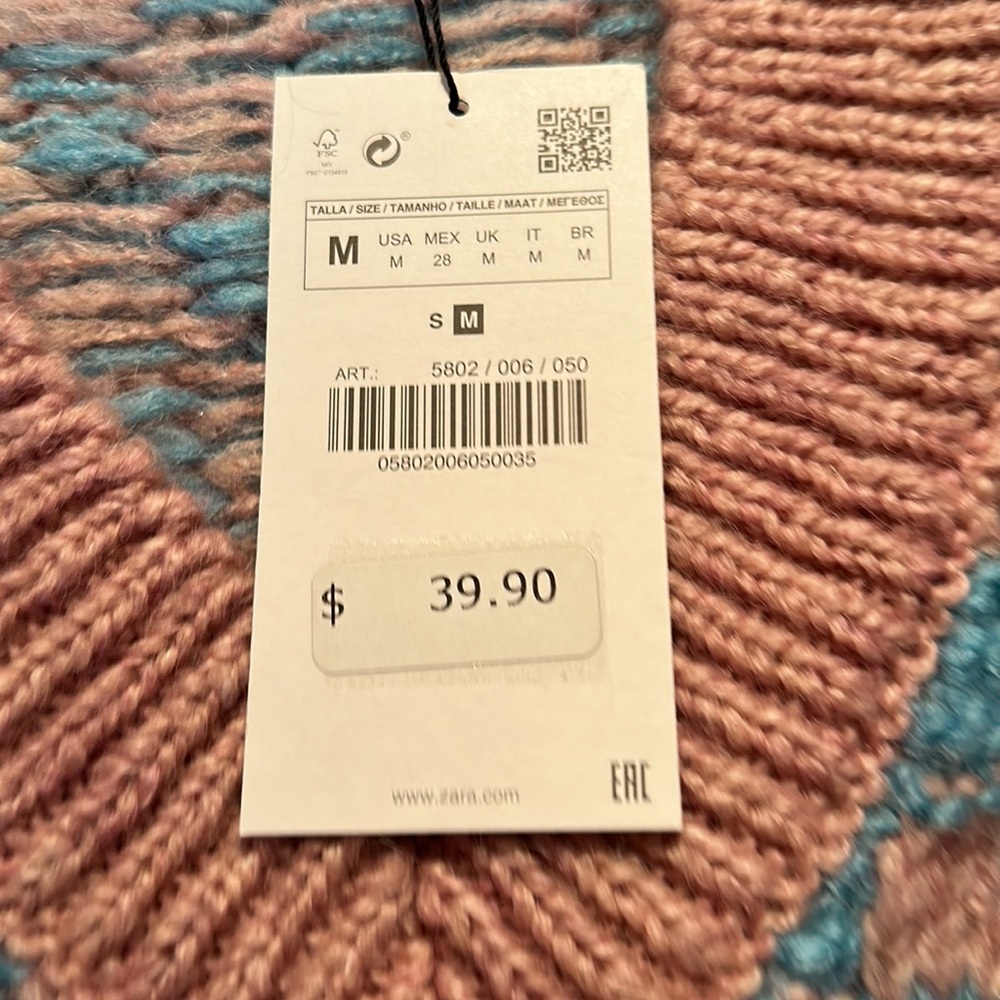 NWT Zara pink and blue checkered V neck sweater vest - Picture 3 of 3